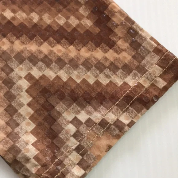 XOXOXO womens L / 12 half sleeve tan brown black button up shirt retro 70s - Picture 14 of 15